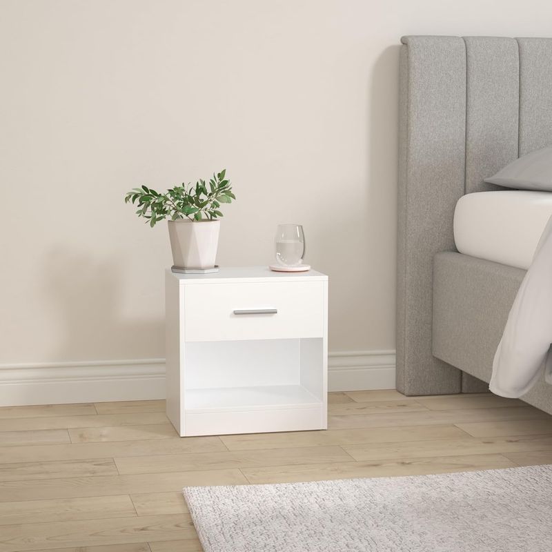 Casa si Gradina - Mobilier - Comode si corpuri - Noptiere - Noptiera cu sertar si compartiment deschis, 28x39x41 cm, alb - Infinity.ro