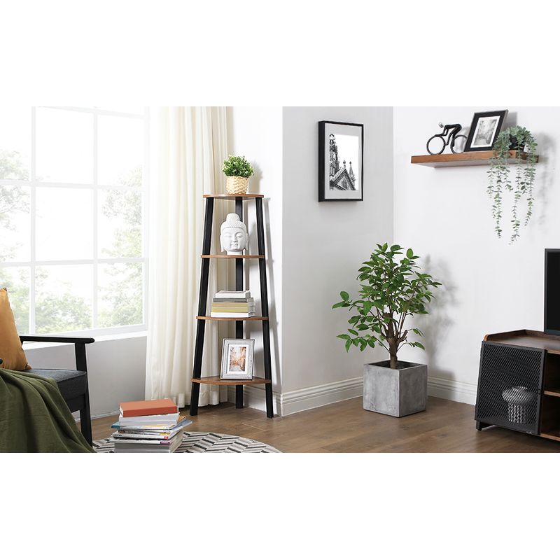 Casa si Gradina - Mobilier - Biblioteci si rafturi - Biblioteci - Raft de colt cu 4 etaje, tip biblioteca, cadru metal si polite lemn, industrial, 34x34x125cm, maro rustic - Infinity.ro