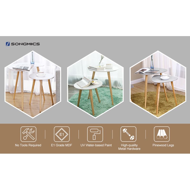 Casa si Gradina - Mobilier - Mese si birouri - Masute de cafea - Masa de cafea, set de 2 bucati, picioare din lemn si blat MDF, design minimalist scandinav, 45x50cm si 35x35cm, alb - Infinity.ro