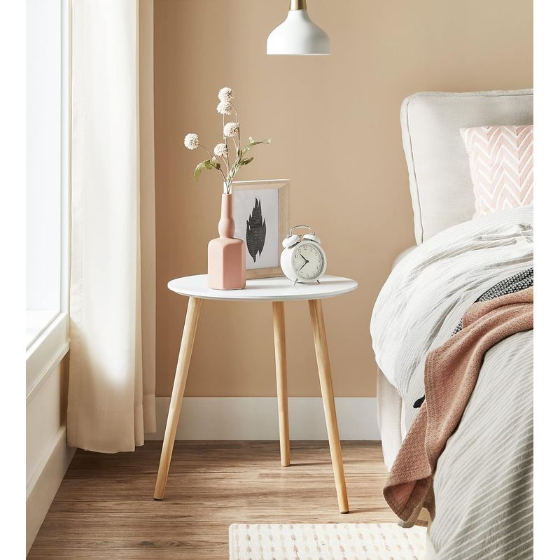 Casa si Gradina - Mobilier - Mese si birouri - Masute de cafea - Masa de cafea, set de 2 bucati, picioare din lemn si blat MDF, design minimalist scandinav, 45x50cm si 35x35cm, alb - Infinity.ro