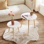 Casa si Gradina - Mobilier - Mese si birouri - Masute de cafea - Masa de cafea, set de 2 bucati, picioare din lemn si blat MDF, design minimalist scandinav, 45x50cm si 35x35cm, alb - Infinity.ro