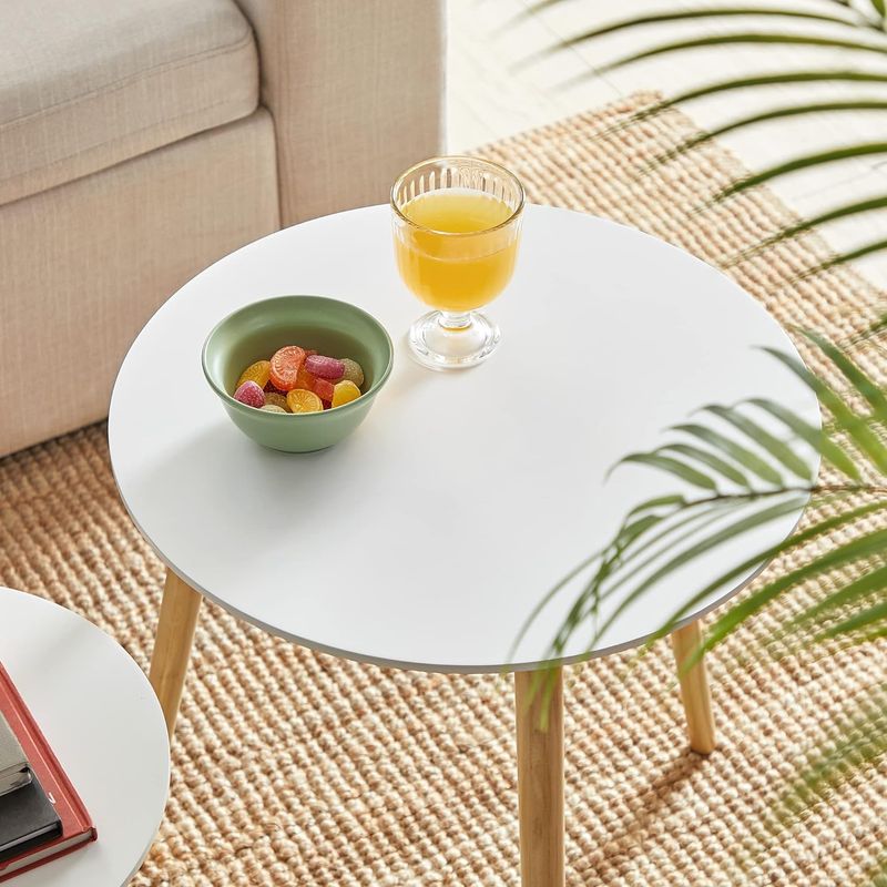 Casa si Gradina - Mobilier - Mese si birouri - Masute de cafea - Masa de cafea, set de 2 bucati, picioare din lemn si blat MDF, design minimalist scandinav, 45x50cm si 35x35cm, alb - Infinity.ro