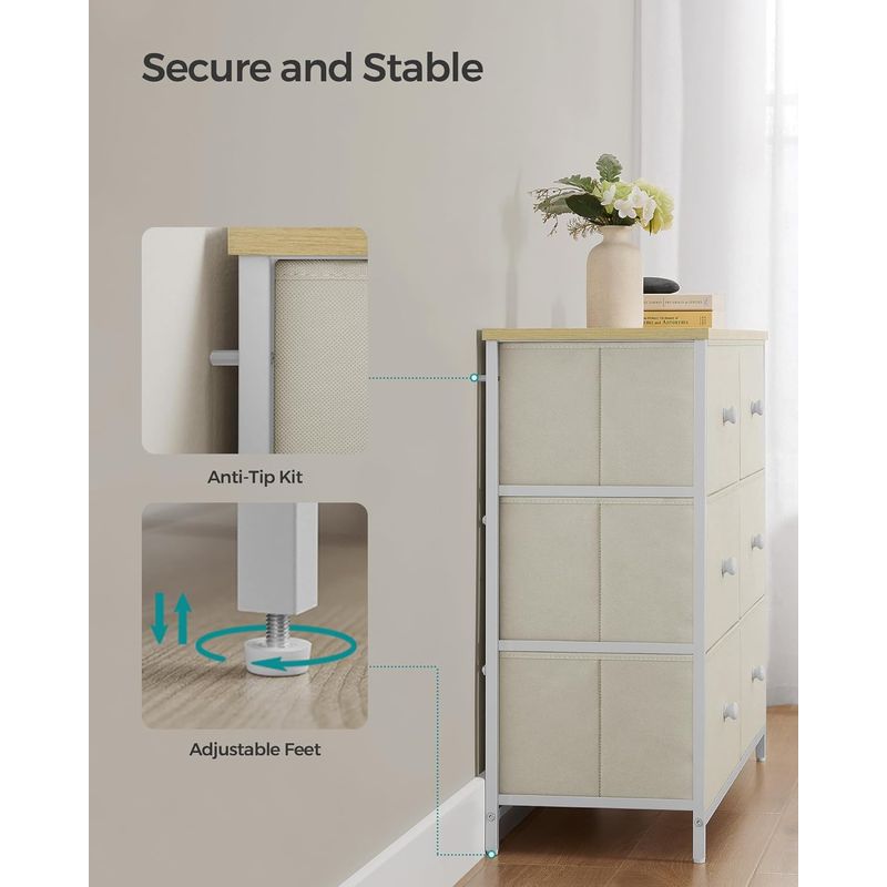 Casa si Gradina - Mobilier - Comode si corpuri - Comode - Comoda cu 6 sertare textile, cadru metalic, 80x30x71 cm, alb si crem - Infinity.ro