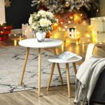 Casa si Gradina - Mobilier - Mese si birouri - Masute de cafea - Masa de cafea, set de 2 bucati, picioare din lemn si blat MDF, design minimalist scandinav, 45x50cm si 35x35cm, alb - Infinity.ro