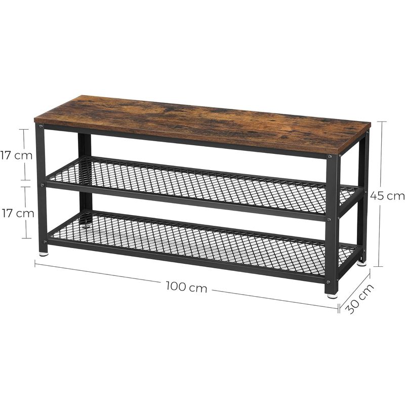 Casa si Gradina - Mobilier - Dulapuri si sifoniere - Dulapuri pantofi - Raft pentru pantofi cu 2 polite, 100x30x45cm, otel, stil industrial, maro rustic si negru - Infinity.ro