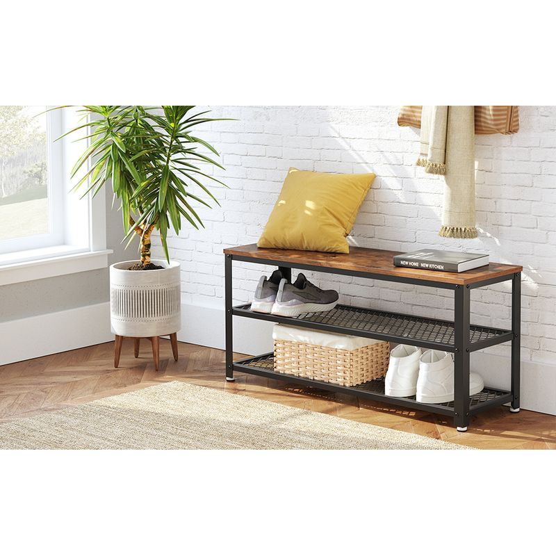 Casa si Gradina - Mobilier - Dulapuri si sifoniere - Dulapuri pantofi - Raft pentru pantofi cu 2 polite, 100x30x45cm, otel, stil industrial, maro rustic si negru - Infinity.ro