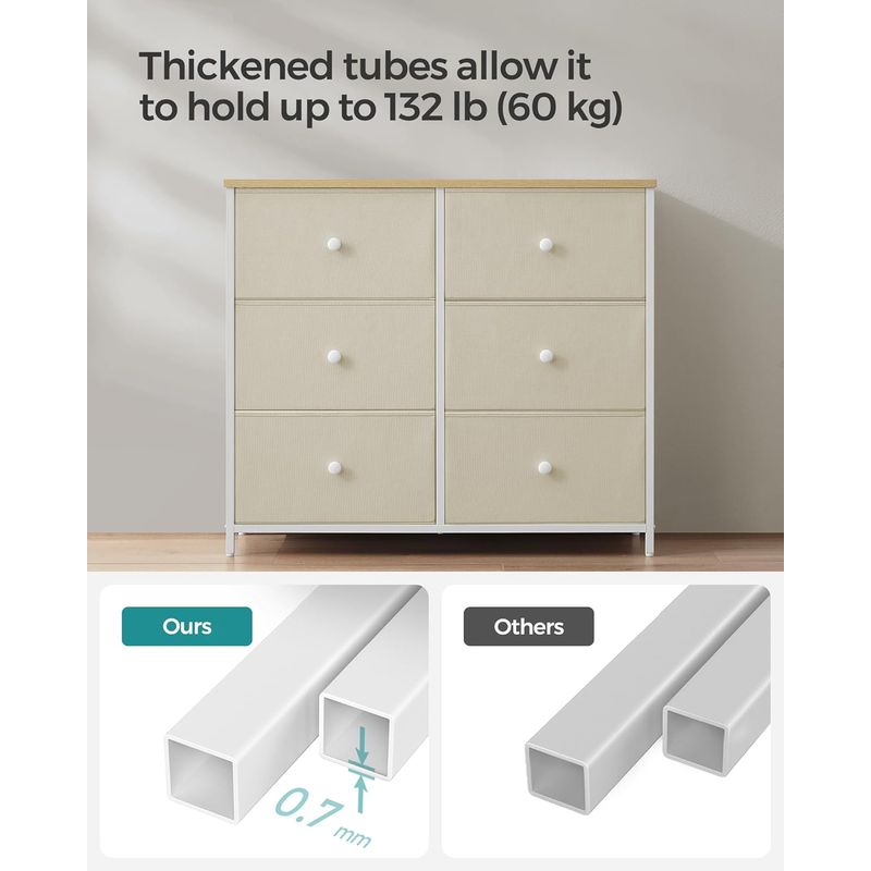 Casa si Gradina - Mobilier - Comode si corpuri - Comode - Comoda cu 6 sertare textile, cadru metalic, 80x30x71 cm, alb si crem - Infinity.ro