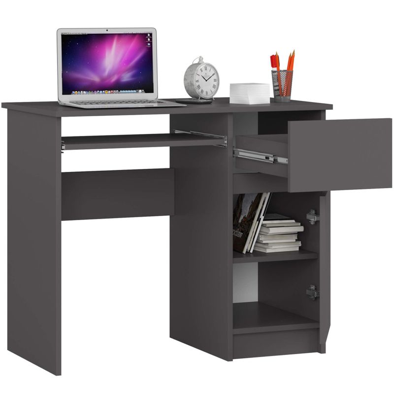 Casa si Gradina - Mobilier - Mese si birouri - Birouri - Birou computer PIKSEL, cu sertar, dulap si raft pentru tastatura, dreapta, 90x50x77 cm, stejar gri - Infinity.ro