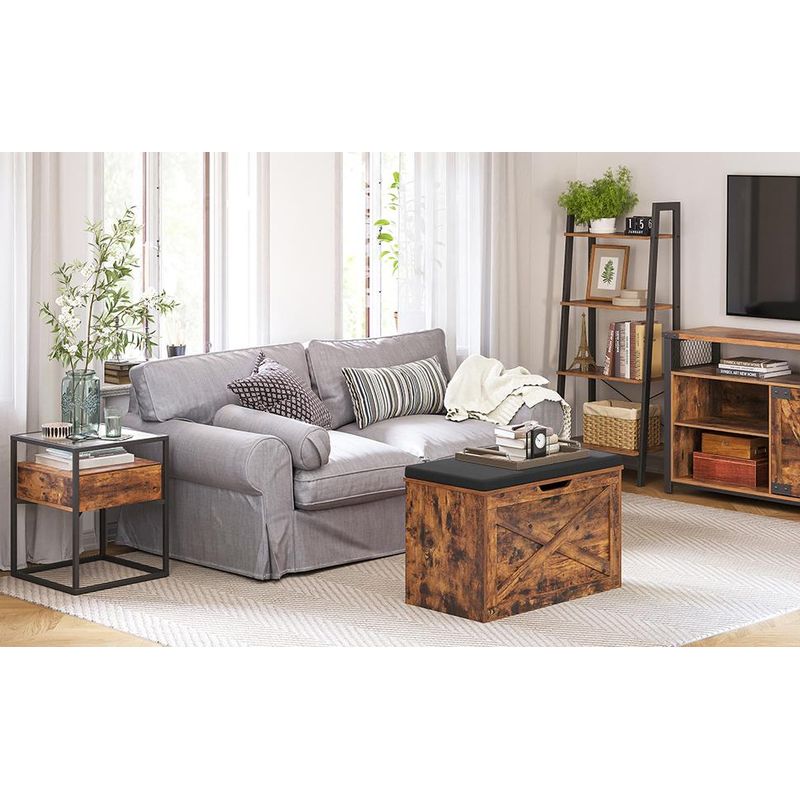 Casa si Gradina - Mobilier - Dulapuri si sifoniere - Dulapuri pantofi - Banca pentru pantofi cu perna, tip cufar de depozitare, stil hambar, 76x40x48cm, maro rustic - Infinity.ro