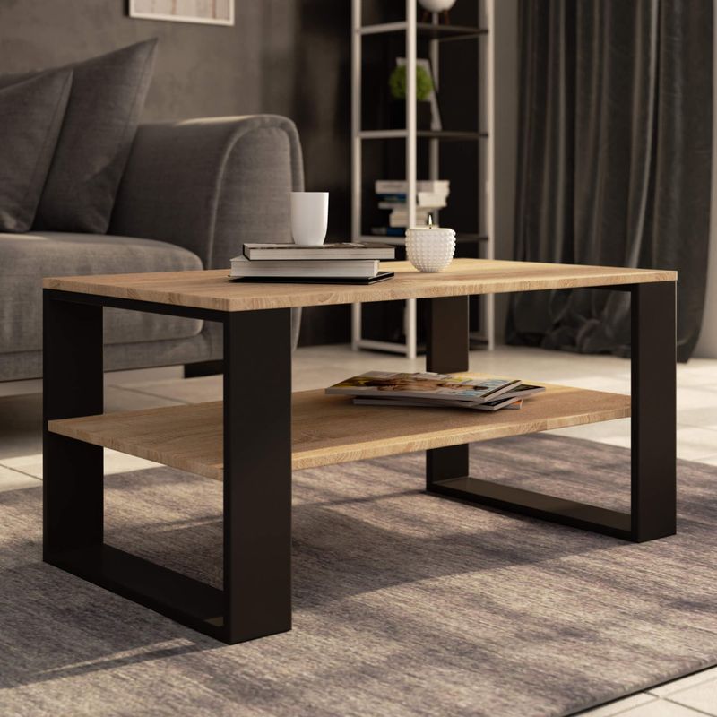 Casa si Gradina - Mobilier - Mese si birouri - Masute de cafea - Masuta cafea ALEX cu raft inferior, PAL laminat, 92x53x45 cm, stejar sonoma si negru - Infinity.ro
