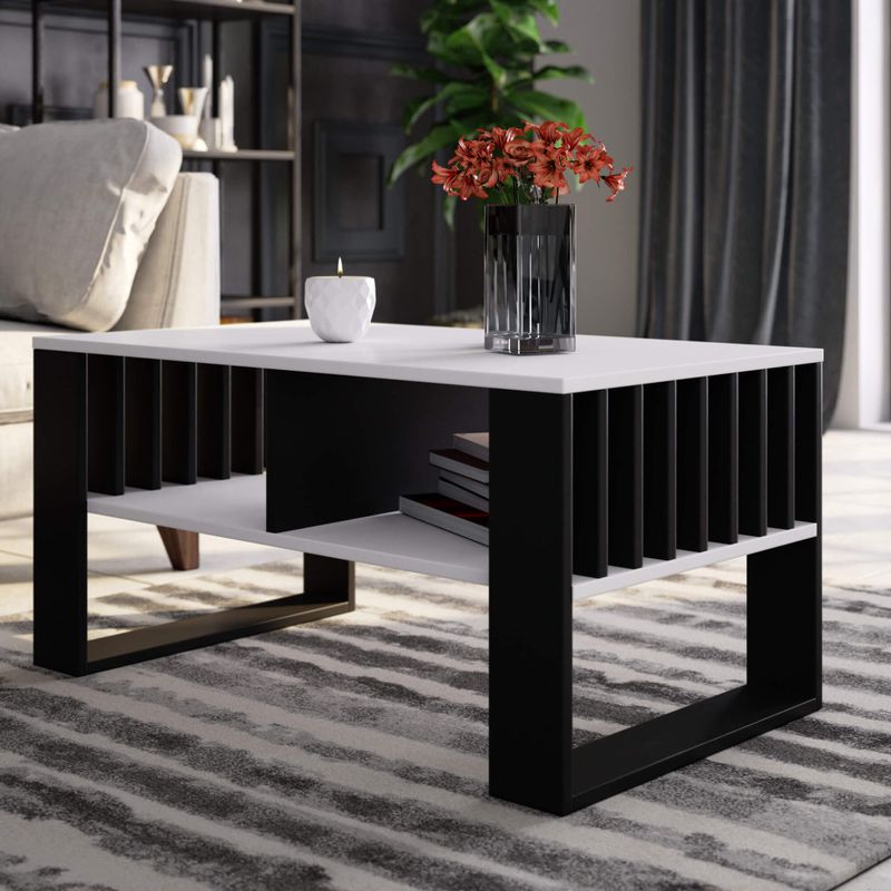 Casa si Gradina - Mobilier - Mese si birouri - Masute de cafea - Masuta cafea ROCKFORD, cu blat din PAL, 92x53x45 cm, alb si negru - Infinity.ro