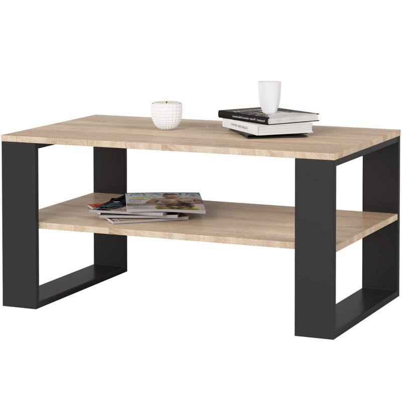 Casa si Gradina - Mobilier - Mese si birouri - Masute de cafea - Masuta cafea ALEX cu raft inferior, PAL laminat, 92x53x45 cm, stejar sonoma si negru - Infinity.ro