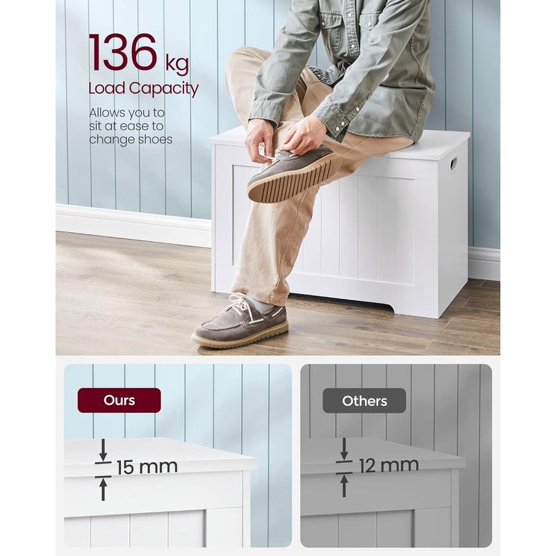 Casa si Gradina - Mobilier - Dulapuri si sifoniere - Dulapuri pantofi - Banca cu spatiu depozitare, pentru hol sau dormitor, din PAL, 76x40x48cm, alb - Infinity.ro