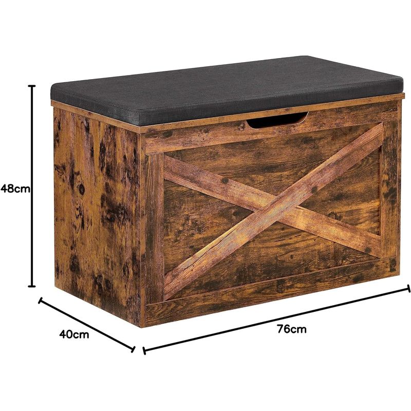 Casa si Gradina - Mobilier - Dulapuri si sifoniere - Dulapuri pantofi - Banca pentru pantofi cu perna, tip cufar de depozitare, stil hambar, 76x40x48cm, maro rustic - Infinity.ro