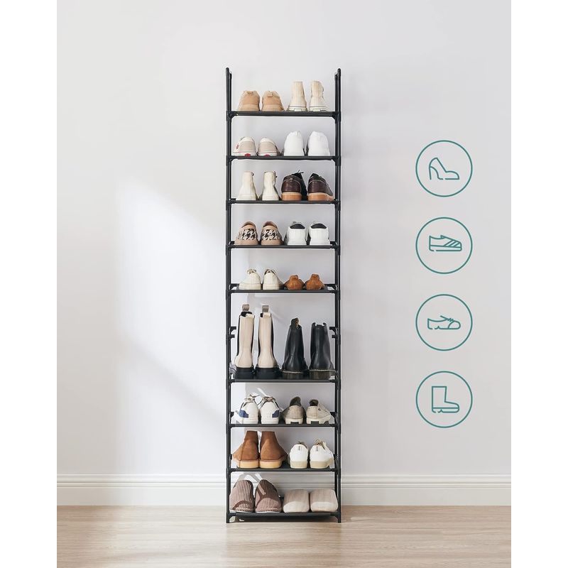 Casa si Gradina - Mobilier - Dulapuri si sifoniere - Dulapuri pantofi - Raft de depozitare pantofi pe 10 niveluri, metal, instalare modulara, 28x45x173cm, negru - Infinity.ro