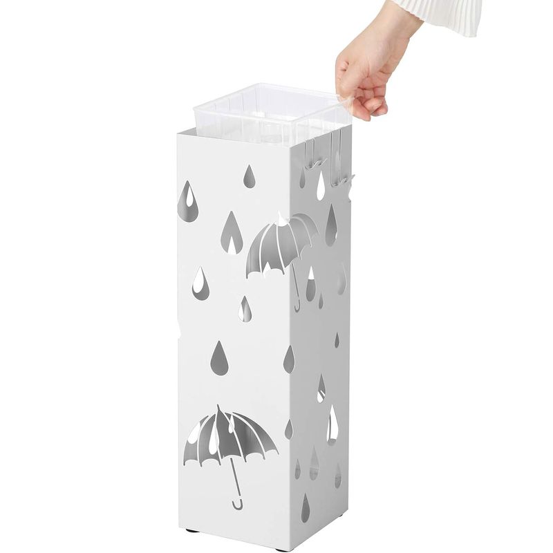Casa si Gradina - Decoratiuni - Obiecte decorative - Suporturi umbrele - Suport metalic pentru umbrele, cu carlige si tava de picurare, 16x16x49cm, alb - Infinity.ro