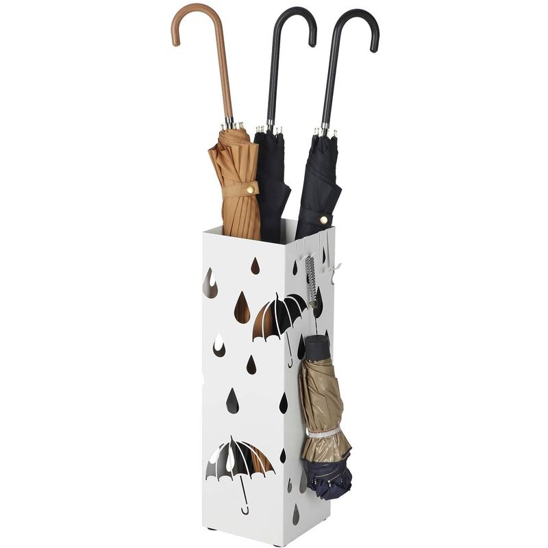 Casa si Gradina - Decoratiuni - Obiecte decorative - Suporturi umbrele - Suport metalic pentru umbrele, cu carlige si tava de picurare, 16x16x49cm, alb - Infinity.ro