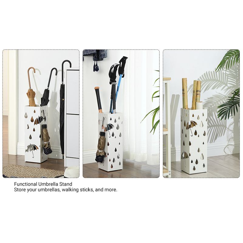 Casa si Gradina - Decoratiuni - Obiecte decorative - Suporturi umbrele - Suport metalic pentru umbrele, cu carlige si tava de picurare, 16x16x49cm, alb - Infinity.ro