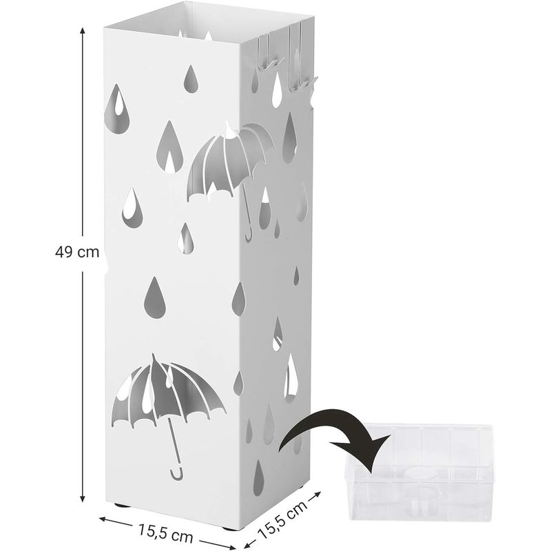 Casa si Gradina - Decoratiuni - Obiecte decorative - Suporturi umbrele - Suport metalic pentru umbrele, cu carlige si tava de picurare, 16x16x49cm, alb - Infinity.ro