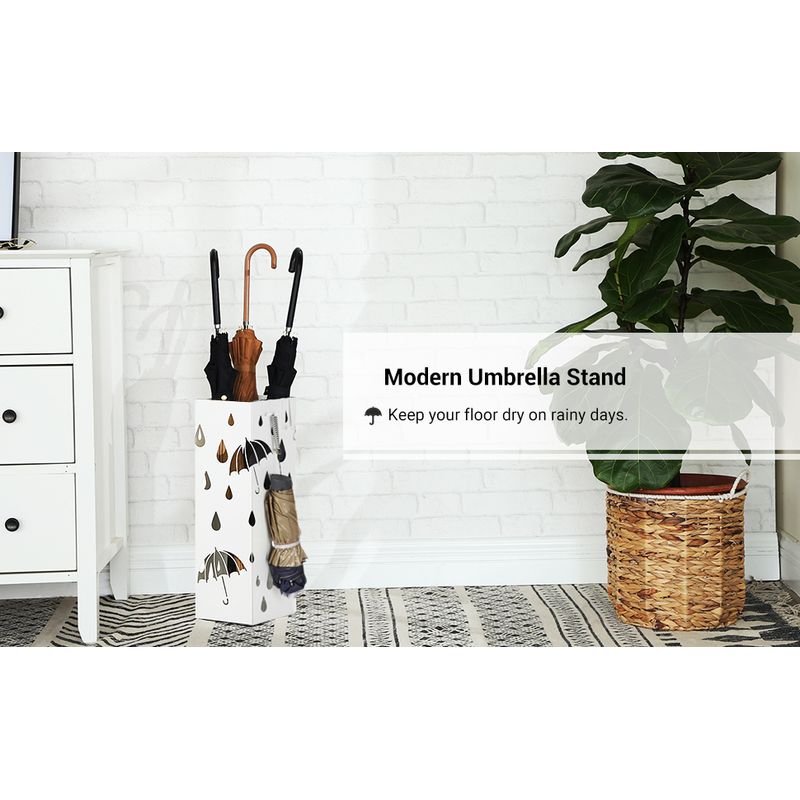 Casa si Gradina - Decoratiuni - Obiecte decorative - Suporturi umbrele - Suport metalic pentru umbrele, cu carlige si tava de picurare, 16x16x49cm, alb - Infinity.ro