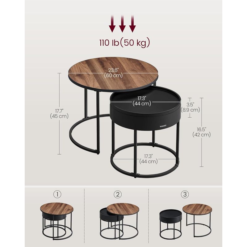 Casa si Gradina - Mobilier - Mese si birouri - Masute de cafea - Set 2 masute cafea, cu blat detasabil si spatiu de depozitare ascuns, 45x45x42 cm, culoare nuc - Infinity.ro