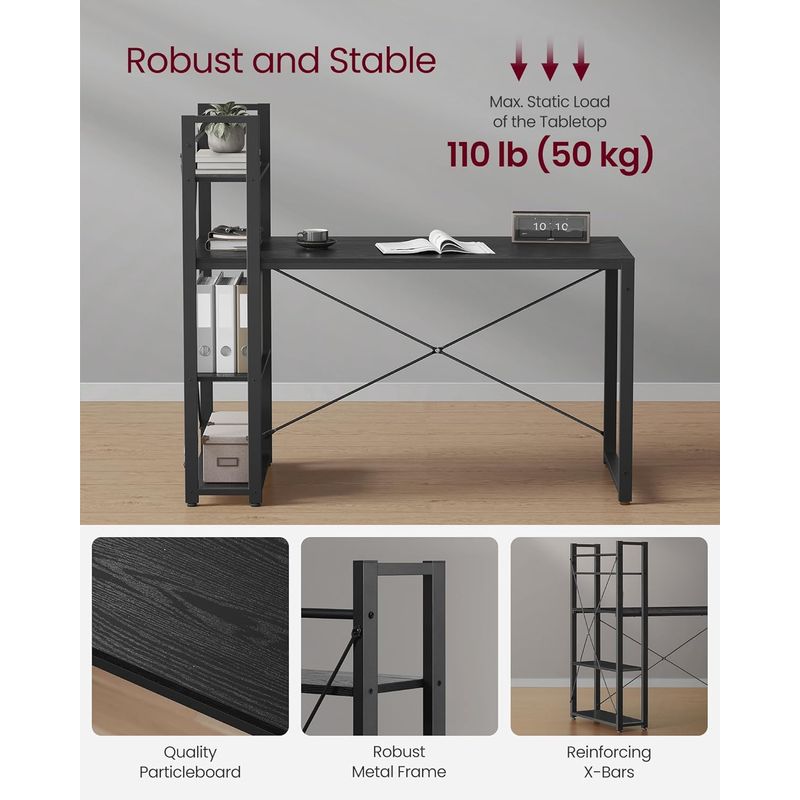 Casa si Gradina - Mobilier - Mese si birouri - Birouri - Birou cu raft lateral, montare stanga sau dreapta, industrial, 60x132x119 cm, negru - Infinity.ro