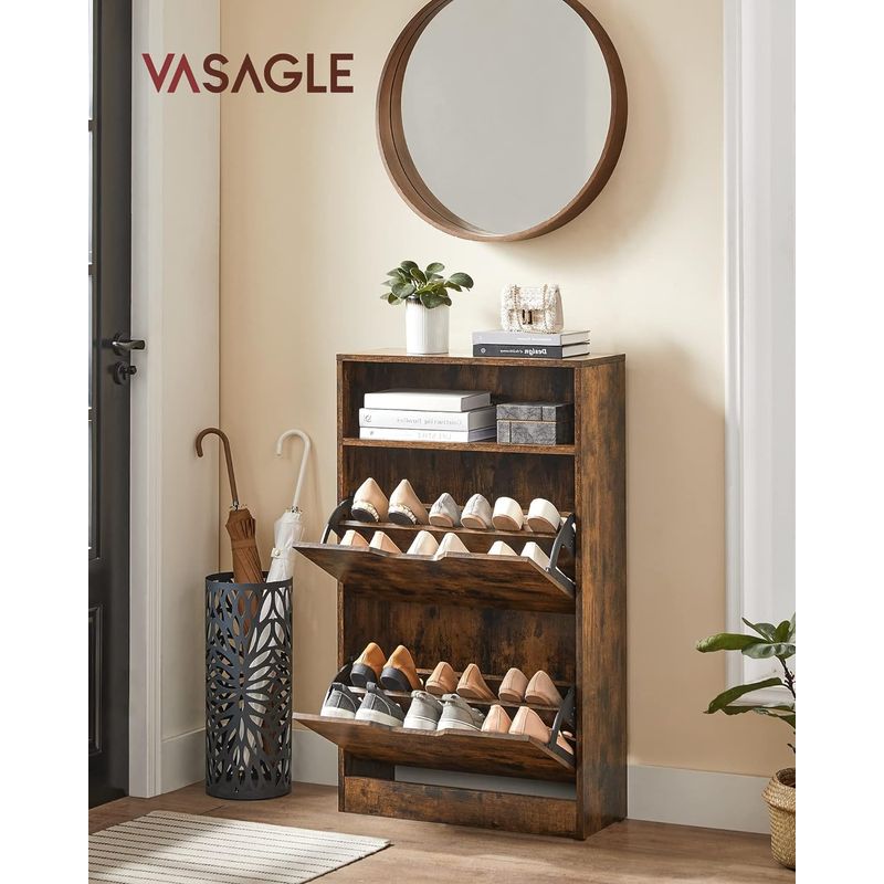 Casa si Gradina - Mobilier - Dulapuri si sifoniere - Dulapuri pantofi - Dulap pantofi cu 2 usi flip, separator reglabil si detasabil, pentru 8-12 perechi, 24x60x102cm, maro rustic - Infinity.ro