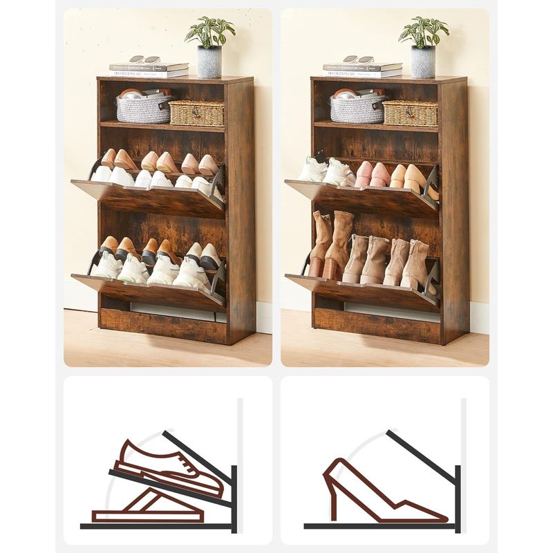 Casa si Gradina - Mobilier - Dulapuri si sifoniere - Dulapuri pantofi - Dulap pantofi cu 2 usi flip, separator reglabil si detasabil, pentru 8-12 perechi, 24x60x102cm, maro rustic - Infinity.ro