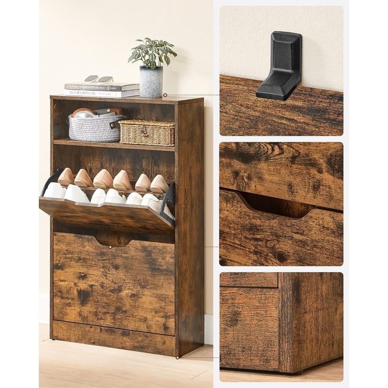 Casa si Gradina - Mobilier - Dulapuri si sifoniere - Dulapuri pantofi - Dulap pantofi cu 2 usi flip, separator reglabil si detasabil, pentru 8-12 perechi, 24x60x102cm, maro rustic - Infinity.ro
