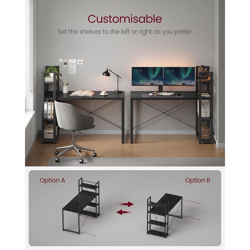 Casa si Gradina - Mobilier - Mese si birouri - Birouri - Birou cu raft lateral, montare stanga sau dreapta, industrial, 60x132x119 cm, negru - Infinity.ro