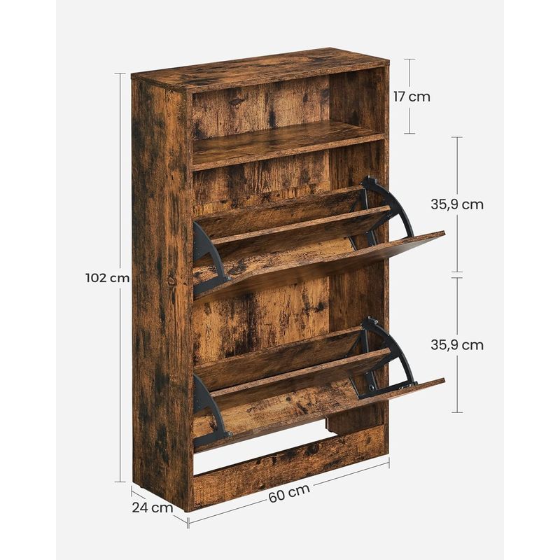 Casa si Gradina - Mobilier - Dulapuri si sifoniere - Dulapuri pantofi - Dulap pantofi cu 2 usi flip, separator reglabil si detasabil, pentru 8-12 perechi, 24x60x102cm, maro rustic - Infinity.ro