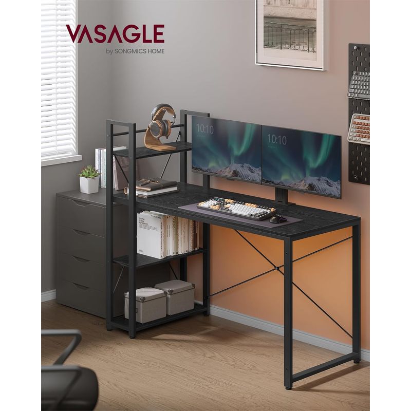 Casa si Gradina - Mobilier - Mese si birouri - Birouri - Birou cu raft lateral, montare stanga sau dreapta, industrial, 60x132x119 cm, negru - Infinity.ro