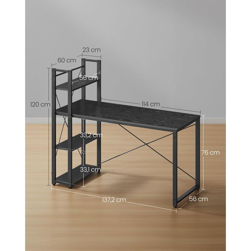 Casa si Gradina - Mobilier - Mese si birouri - Birouri - Birou cu raft lateral, montare stanga sau dreapta, industrial, 60x132x119 cm, negru - Infinity.ro