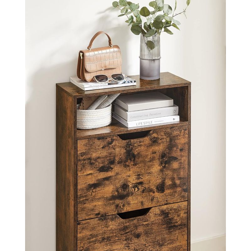 Casa si Gradina - Mobilier - Dulapuri si sifoniere - Dulapuri pantofi - Dulap pantofi cu 2 usi flip, separator reglabil si detasabil, pentru 8-12 perechi, 24x60x102cm, maro rustic - Infinity.ro