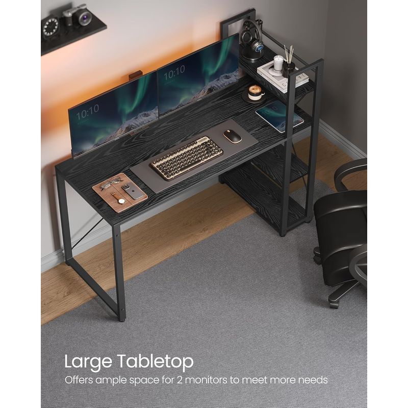 Casa si Gradina - Mobilier - Mese si birouri - Birouri - Birou cu raft lateral, montare stanga sau dreapta, industrial, 60x132x119 cm, negru - Infinity.ro