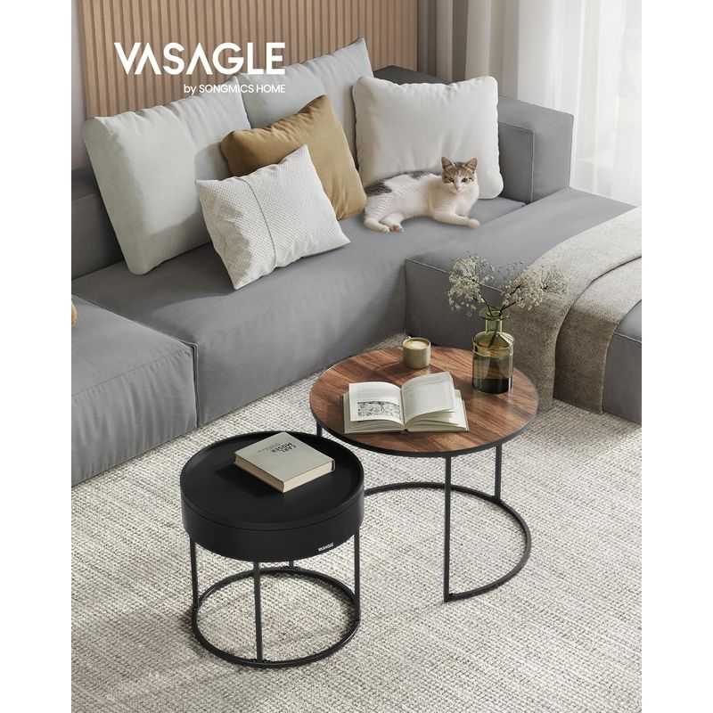 Casa si Gradina - Mobilier - Mese si birouri - Masute de cafea - Set 2 masute cafea, cu blat detasabil si spatiu de depozitare ascuns, 45x45x42 cm, culoare nuc - Infinity.ro