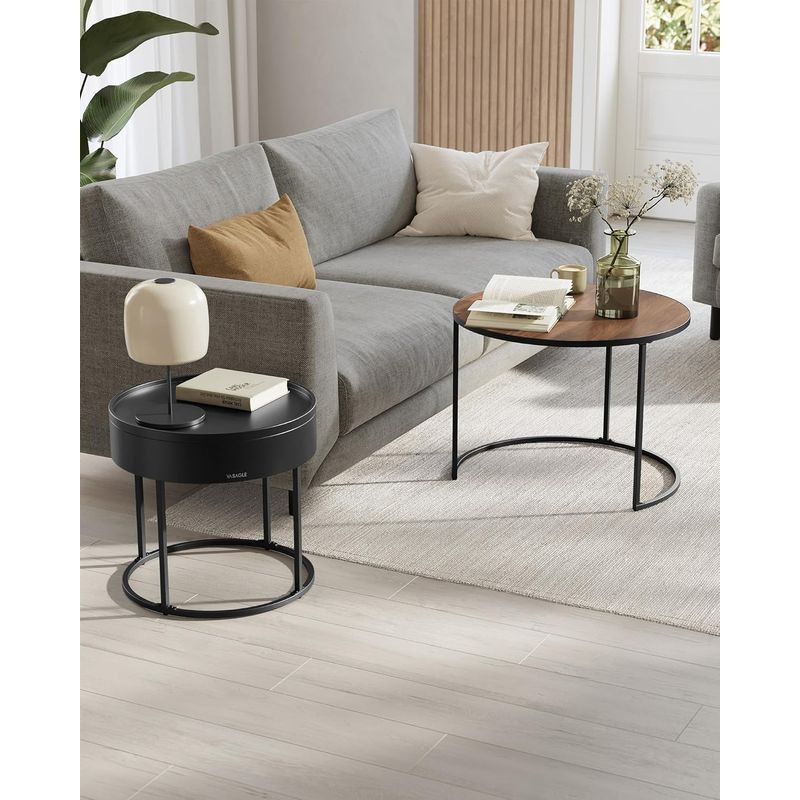 Casa si Gradina - Mobilier - Mese si birouri - Masute de cafea - Set 2 masute cafea, cu blat detasabil si spatiu de depozitare ascuns, 45x45x42 cm, culoare nuc - Infinity.ro