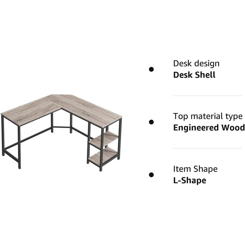 Casa si Gradina - Mobilier - Mese si birouri - Birouri - Birou de colt in forma de L, cu 2 rafturi de depozitare, 138x138x75cm, industrial, gri si negru - Infinity.ro