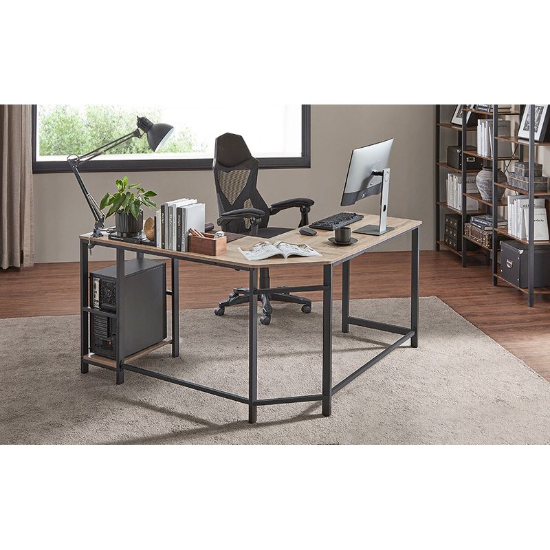 Casa si Gradina - Mobilier - Mese si birouri - Birouri - Birou de colt in forma de L, cu 2 rafturi de depozitare, 138x138x75cm, industrial, gri si negru - Infinity.ro