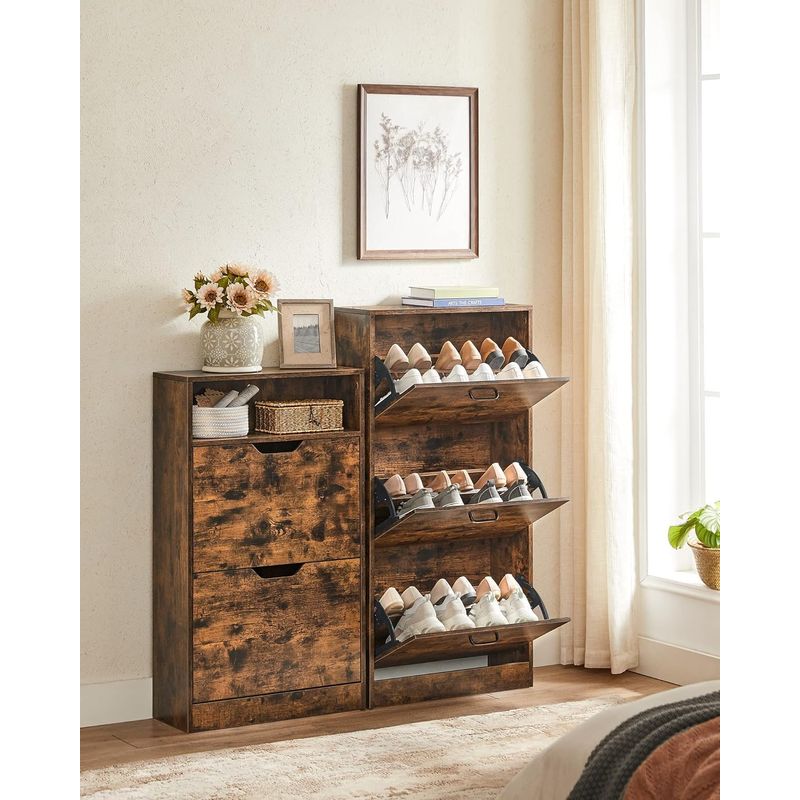 Casa si Gradina - Mobilier - Dulapuri si sifoniere - Dulapuri pantofi - Dulap pantofi cu 2 usi flip, separator reglabil si detasabil, pentru 8-12 perechi, 24x60x102cm, maro rustic - Infinity.ro