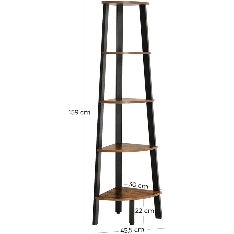 Casa si Gradina - Mobilier - Biblioteci si rafturi - Biblioteci - Raft de colt cu 5 etaje, tip biblioteca, cadru metal si polite lemn, 33x34x159cm, industrial, maro rustic si negru - Infinity.ro