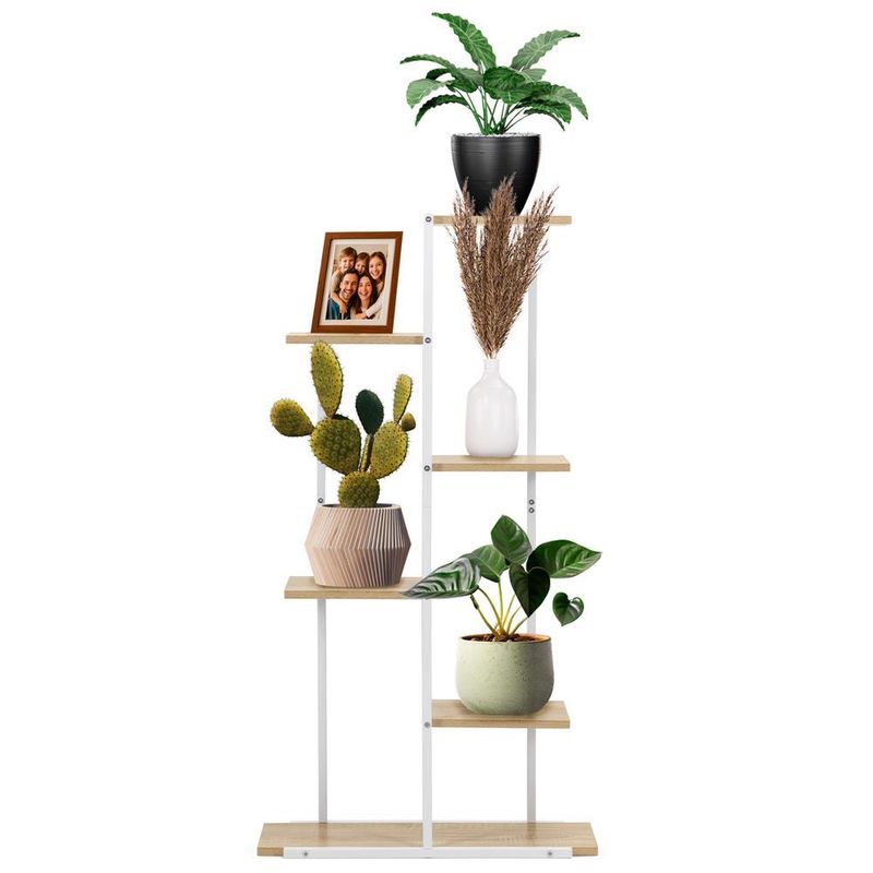 Casa si Gradina - Mobilier - Biblioteci si rafturi - Biblioteci - Etajera cu 6 rafturi din metal si MDF, 60x20x113 cm, alb si maro - Infinity.ro