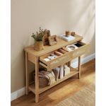 Casa si Gradina - Mobilier - Comode si corpuri - Comode - Consola hol 100x30x80 cm, 2 sertare, raft deschis, colturi rotunjite, stil boho, MDF si ratan PVC, bej stejar - Infinity.ro