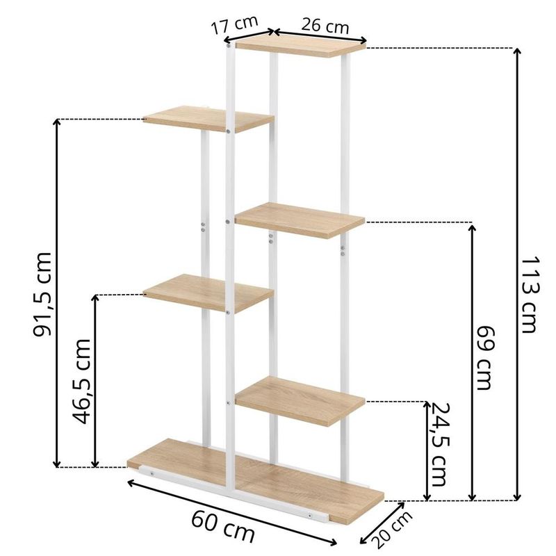 Casa si Gradina - Mobilier - Biblioteci si rafturi - Biblioteci - Etajera cu 6 rafturi din metal si MDF, 60x20x113 cm, alb si maro - Infinity.ro