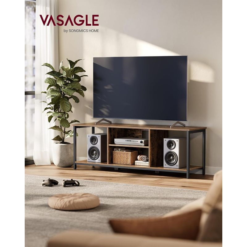 Casa si Gradina - Mobilier - Comode si corpuri - Comode - VASAGLE Comoda TV pentru televizoare pana la 65 inch, cadru metal, stil industrial, 147x40x50 cm, maro rustic - Infinity.ro