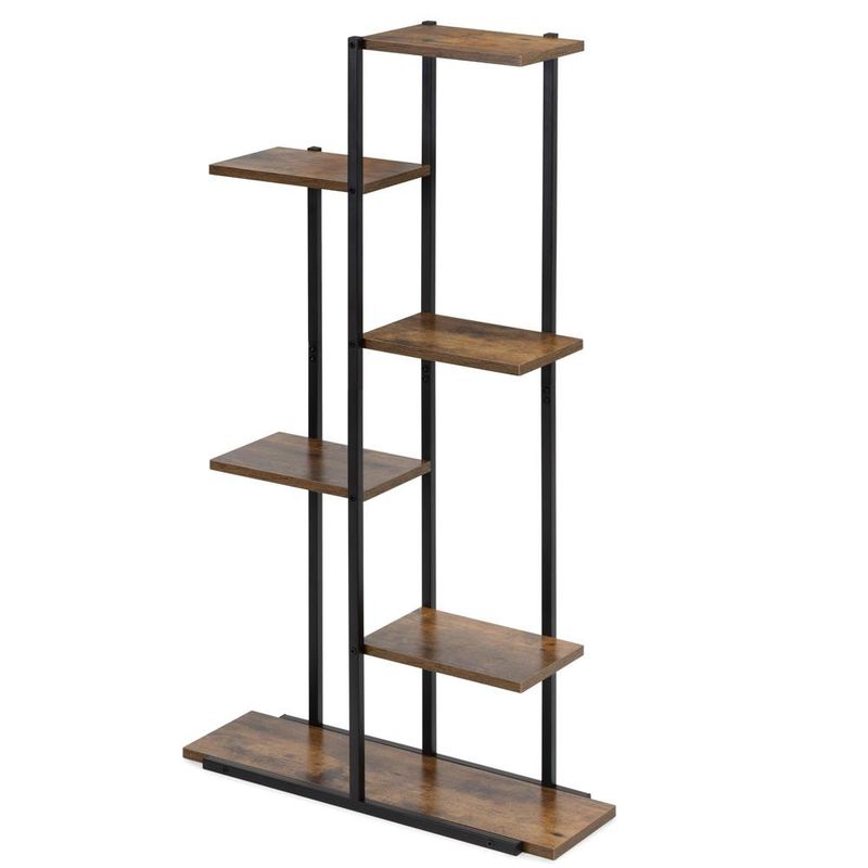 Casa si Gradina - Mobilier - Biblioteci si rafturi - Biblioteci - Etajera cu 6 rafturi din metal si MDF, 60x20x113 cm, negru si maro - Infinity.ro