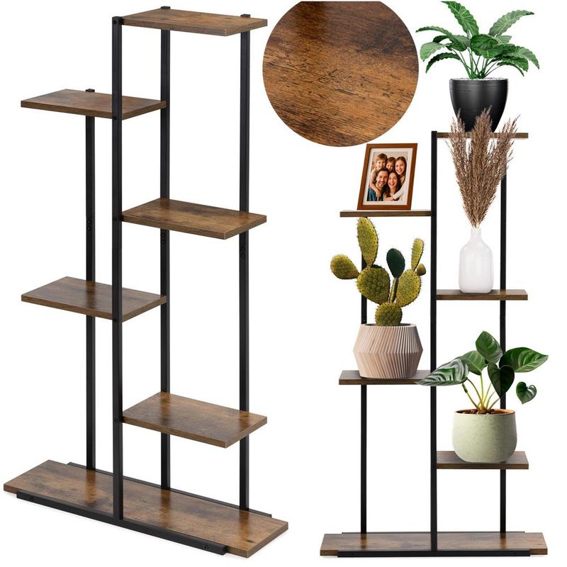 Casa si Gradina - Mobilier - Biblioteci si rafturi - Biblioteci - Etajera cu 6 rafturi din metal si MDF, 60x20x113 cm, negru si maro - Infinity.ro