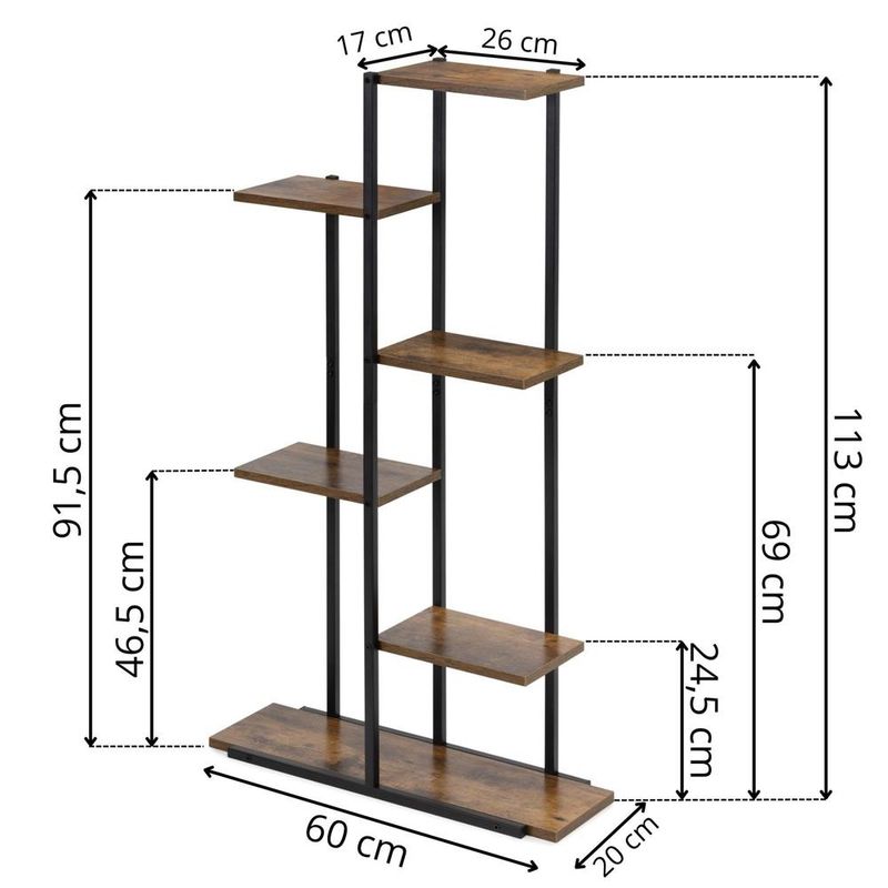 Casa si Gradina - Mobilier - Biblioteci si rafturi - Biblioteci - Etajera cu 6 rafturi din metal si MDF, 60x20x113 cm, negru si maro - Infinity.ro