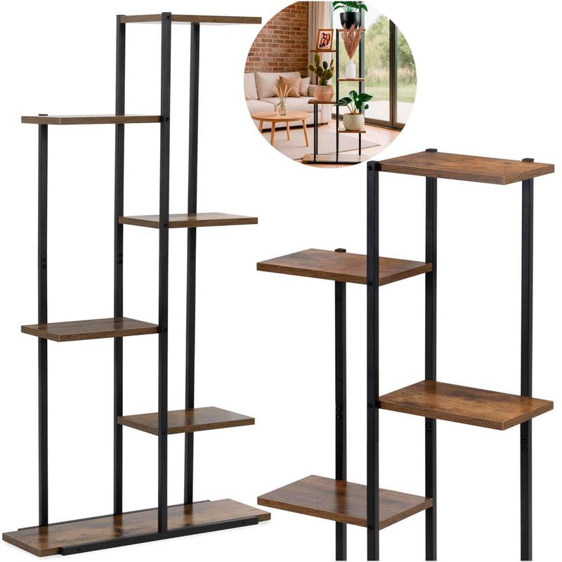Casa si Gradina - Mobilier - Biblioteci si rafturi - Biblioteci - Etajera cu 6 rafturi din metal si MDF, 60x20x113 cm, negru si maro - Infinity.ro