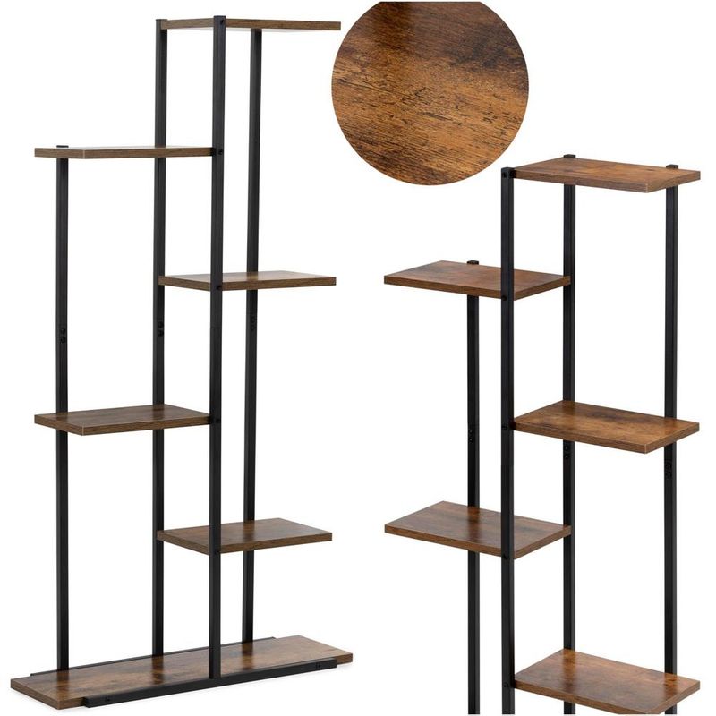Casa si Gradina - Mobilier - Biblioteci si rafturi - Biblioteci - Etajera cu 6 rafturi din metal si MDF, 60x20x113 cm, negru si maro - Infinity.ro